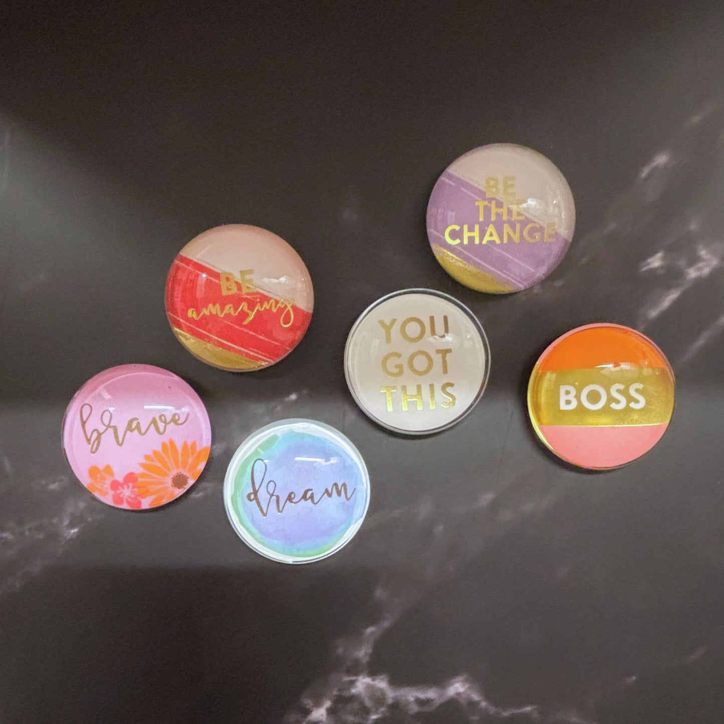 Inspiring Cabochon Glass Magnets | Metallic Gold Text | 10 Options Mix and Match