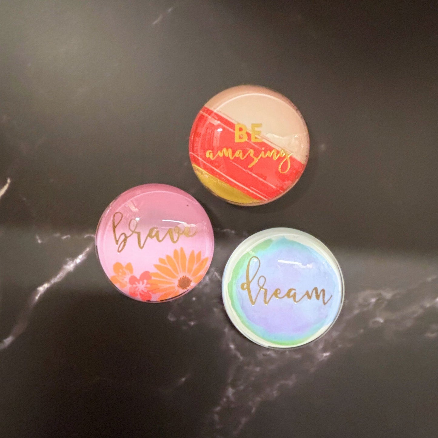 Inspiring Cabochon Glass Magnets | Metallic Gold Text | 10 Options Mix and Match
