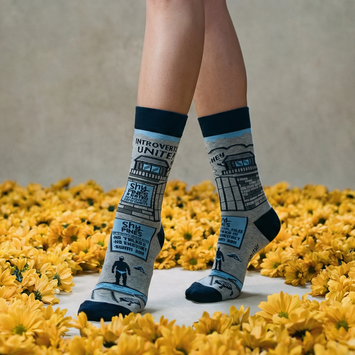 Introverts Unite Black Gray Funny Novelty Socks with Cool Design, Bold/Crazy/Unique Specialty Dress Socks