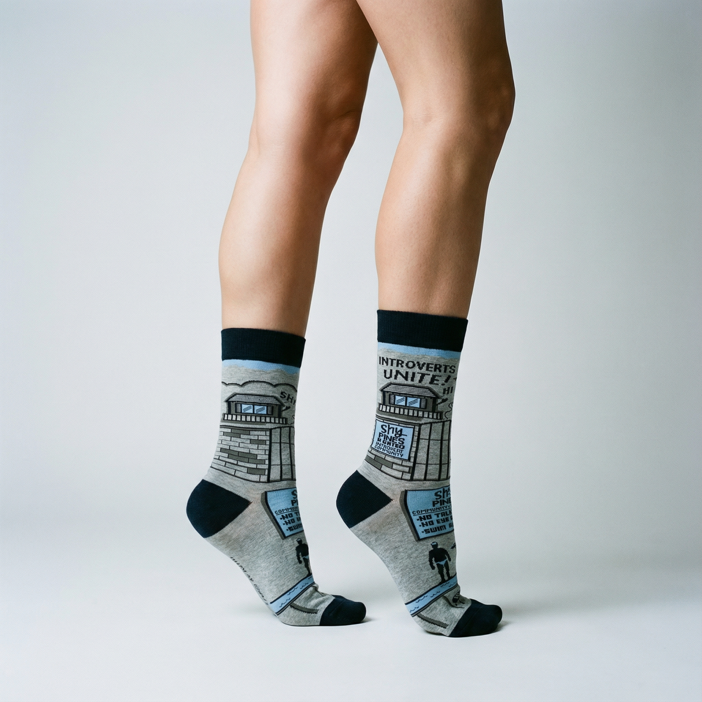 Introverts Unite Black Gray Funny Novelty Socks with Cool Design, Bold/Crazy/Unique Specialty Dress Socks