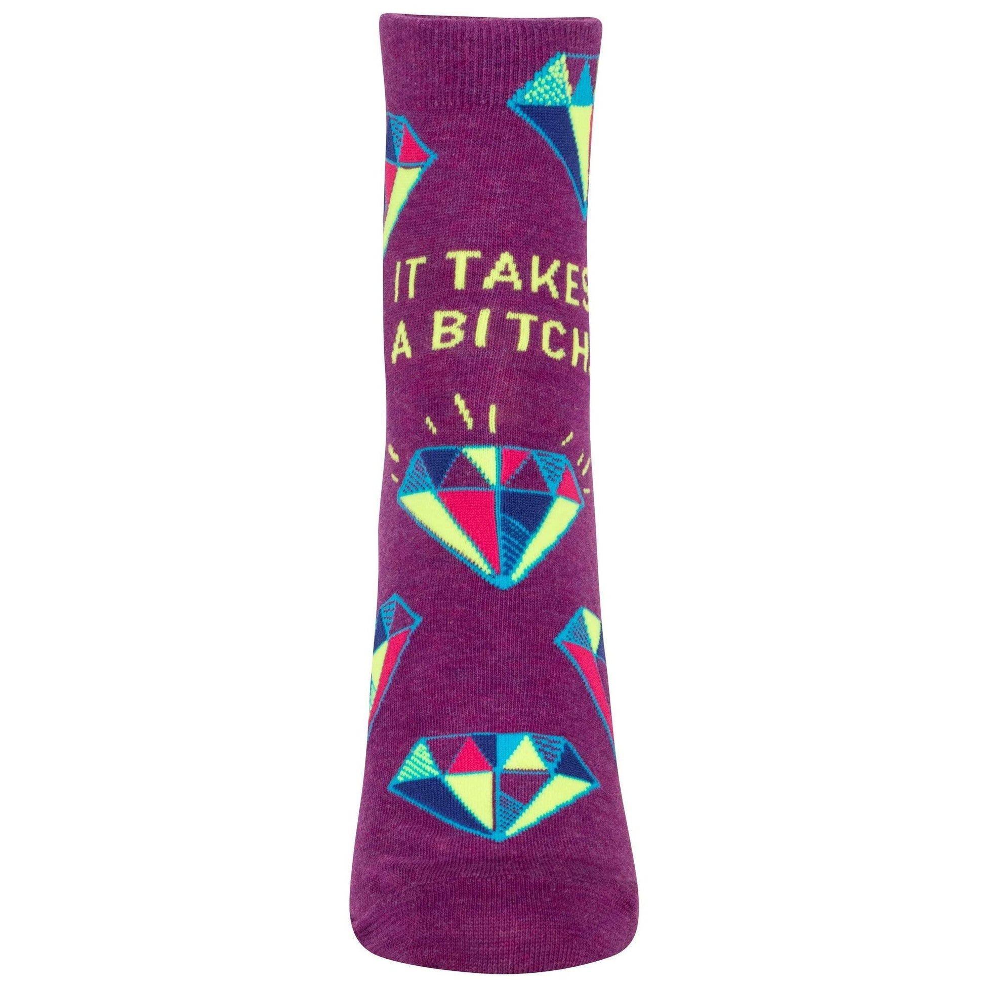 It Takes a Bitch Women's Ankle Socks | Purple with Diamond Motif | BlueQ at GetBullish