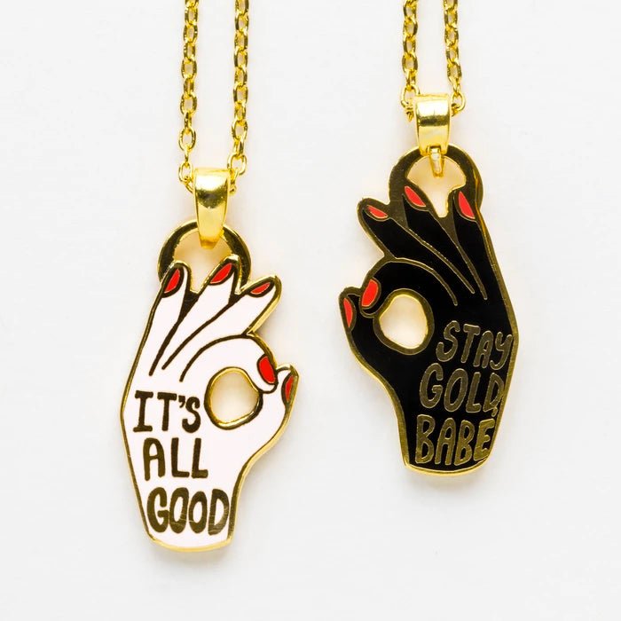 It's All Good & Stay Gold Babe Double Sided Pendant | Reversible | 18-Karat Gold Dipped | In a Glass Gift Vial