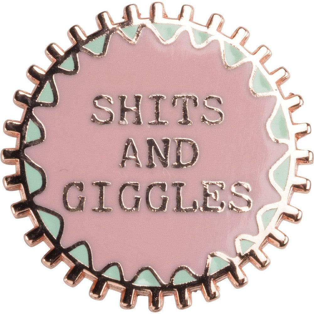 It's All Shits And Giggles Pink Enamel Pin on Gift Card