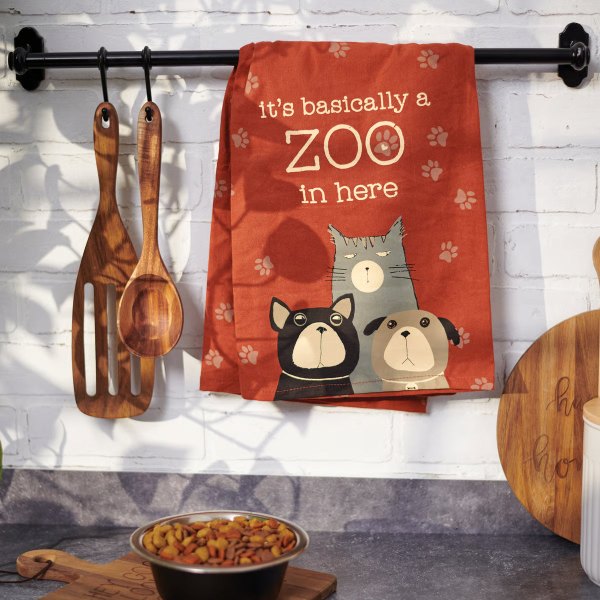 It's Basically A Zoo In Here Dish Cloth Towel | Novelty Silly Tea Towels | Cute Kitchen Hand Towel | Pets, Dogs, Cats | 28" Square-Primitives by Kathy-The Bullish Store