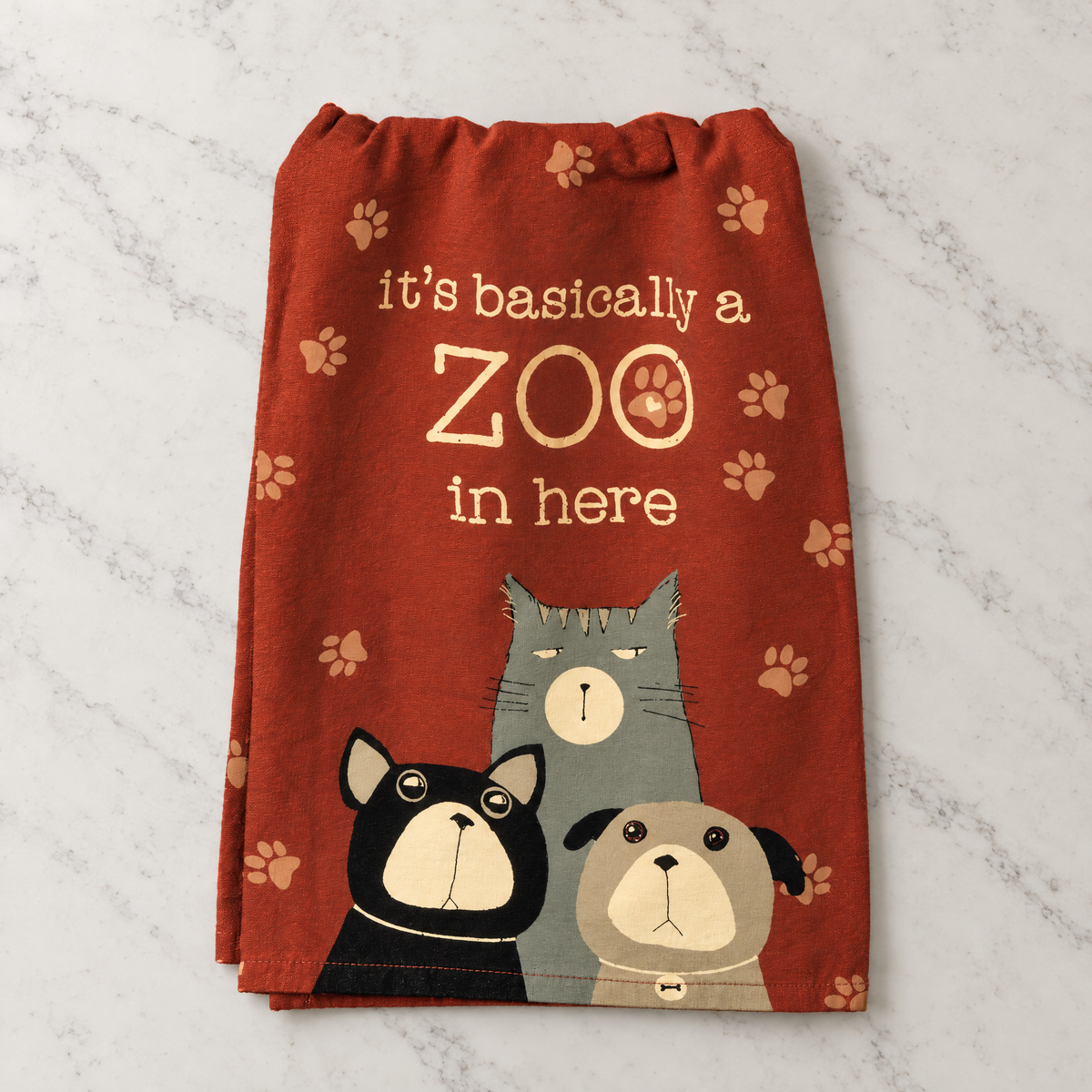 It's Basically A Zoo In Here Dish Cloth Towel | Novelty Silly Tea Towels | Cute Kitchen Hand Towel | Pets, Dogs, Cats | 28" Square-Primitives by Kathy-The Bullish Store