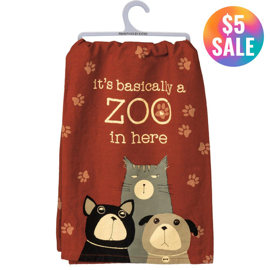 It's Basically A Zoo In Here Dish Cloth Towel | Novelty Silly Tea Towels | Cute Kitchen Hand Towel | Pets, Dogs, Cats | 28" Square