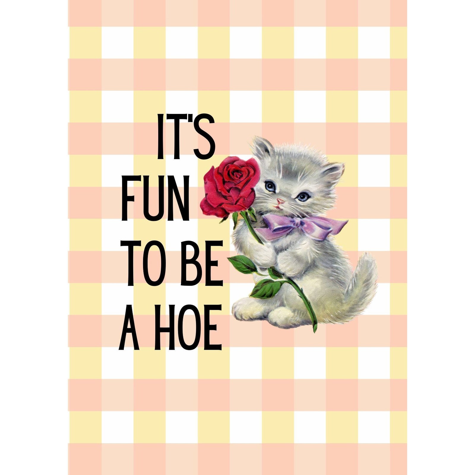 It's Fun to Be a Hoe Vintage Cat Illustration Framed Wall Art | GetBullish Original Quote Sign