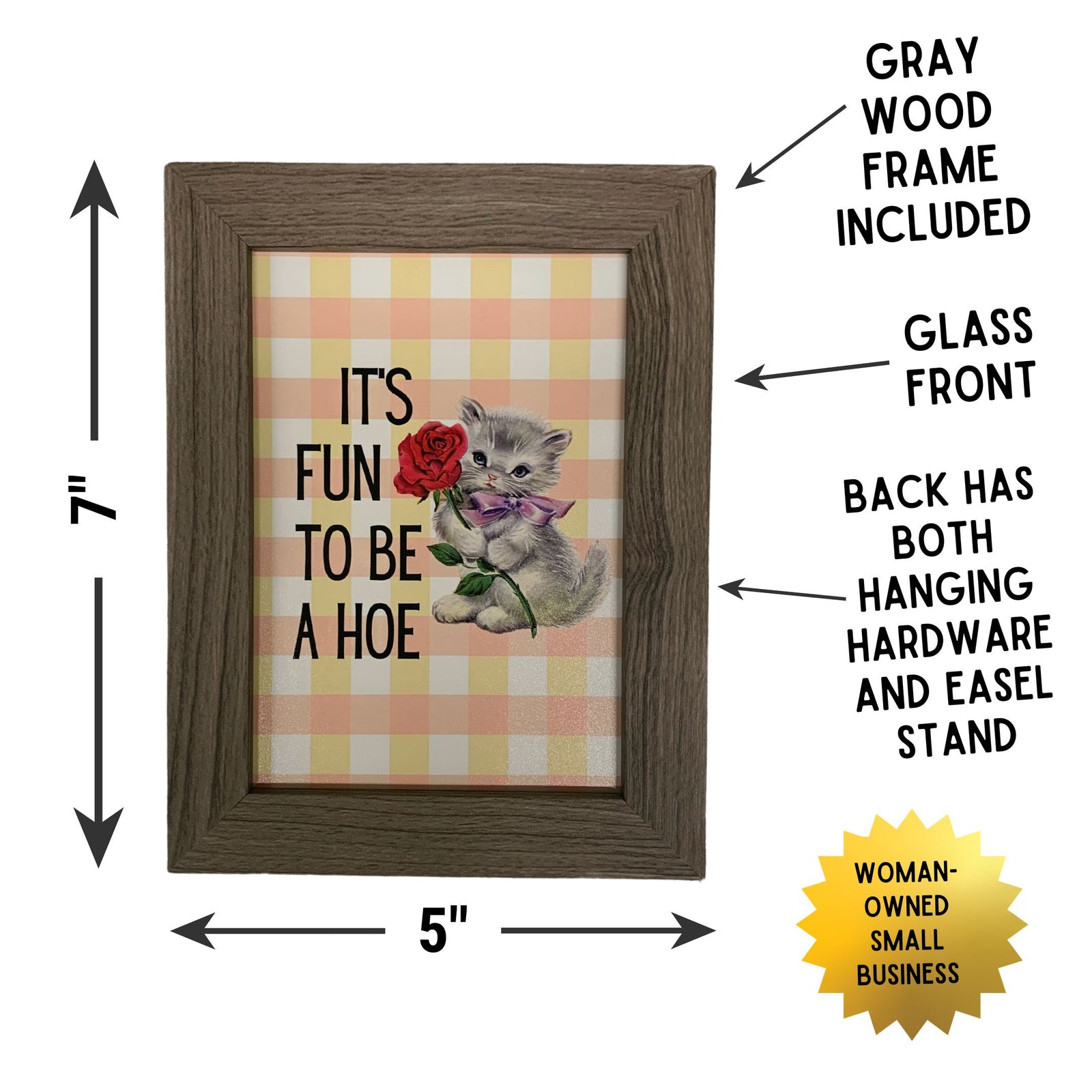 It's Fun to Be a Hoe Vintage Cat Illustration Framed Wall Art | GetBullish Original Quote Sign