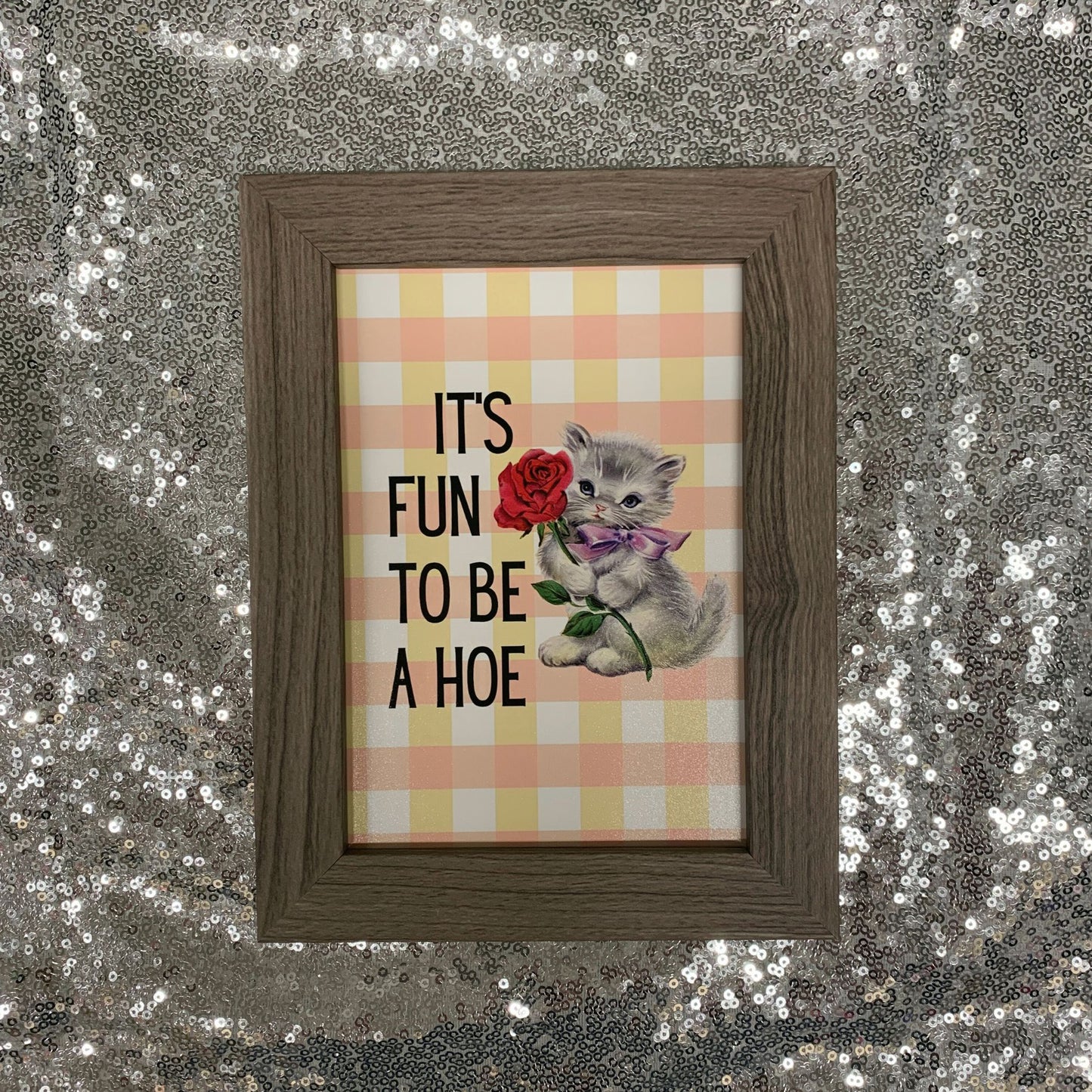 It's Fun to Be a Hoe Vintage Cat Illustration Framed Wall Art | GetBullish Original Quote Sign