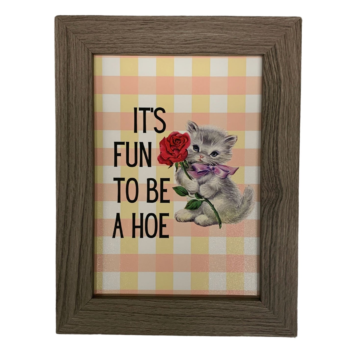 It's Fun to Be a Hoe Vintage Cat Illustration Framed Wall Art | GetBullish Original Quote Sign