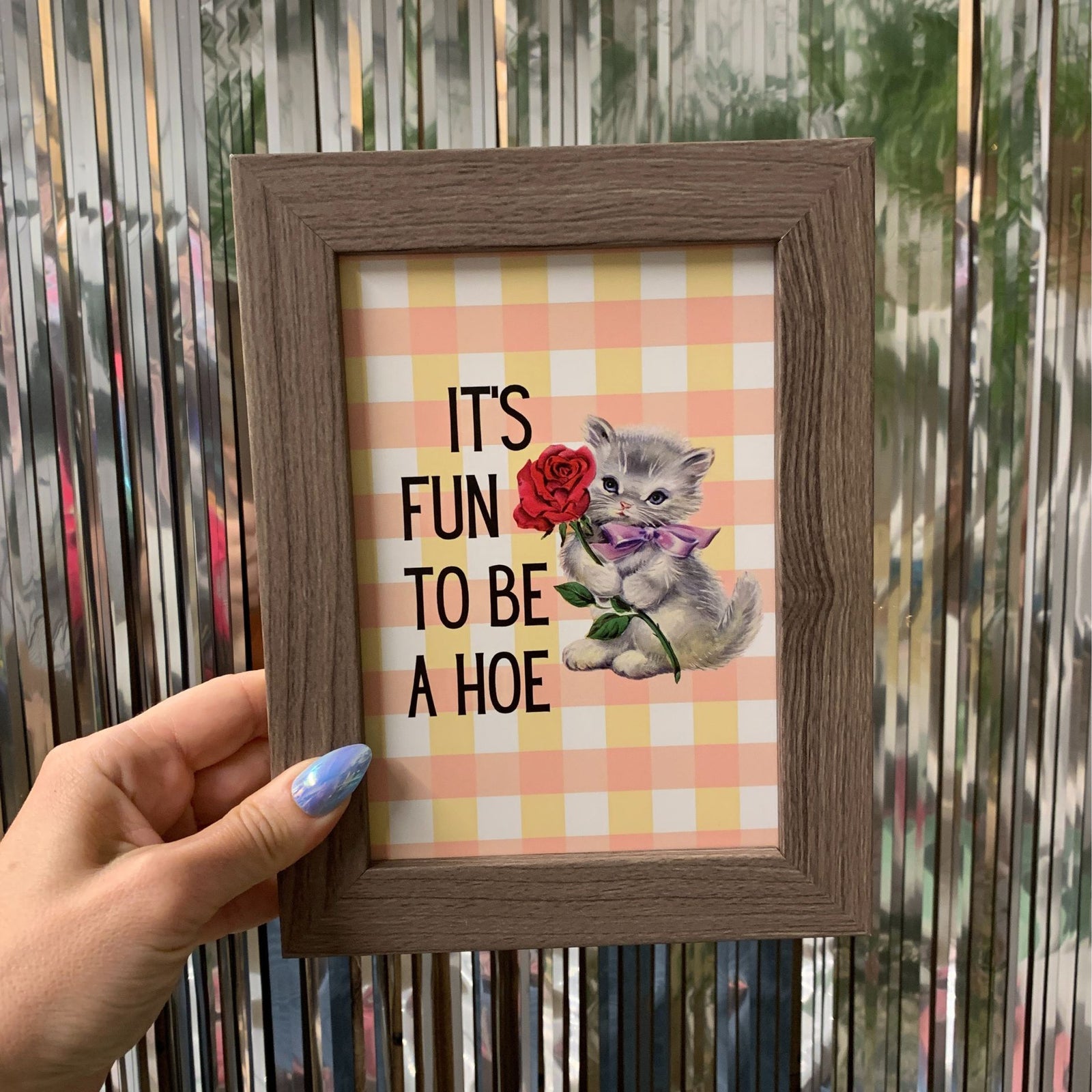 It's Fun to Be a Hoe Vintage Cat Illustration Framed Wall Art | GetBullish Original Quote Sign