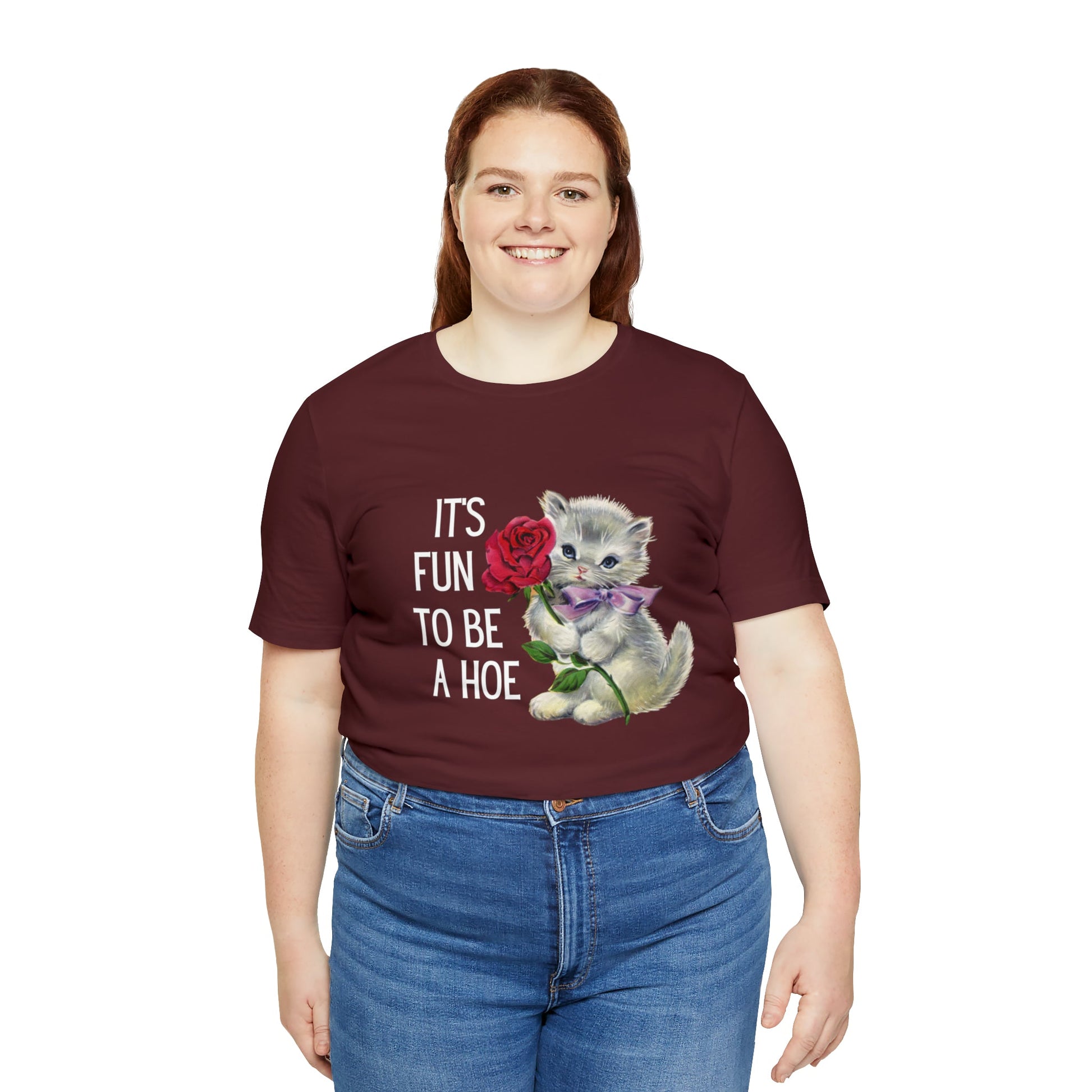 It's Fun to be a Hoe Jersey Short Sleeve Tee [Multiple Color Options] with Kitten Motif