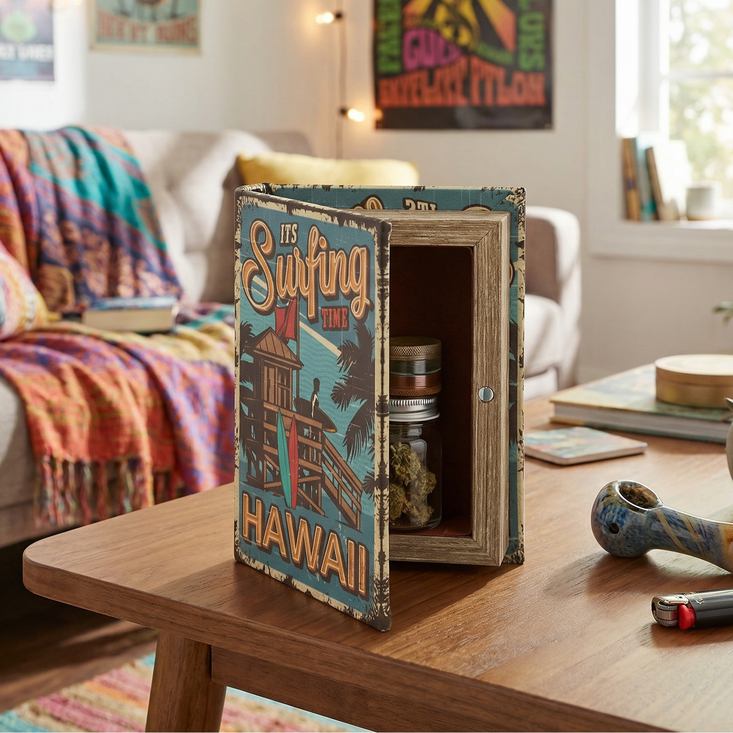 It's Surfing Time Hawaii Book Box | Decorative Vintage Book Shaped Storage Stash Trinket Boxes