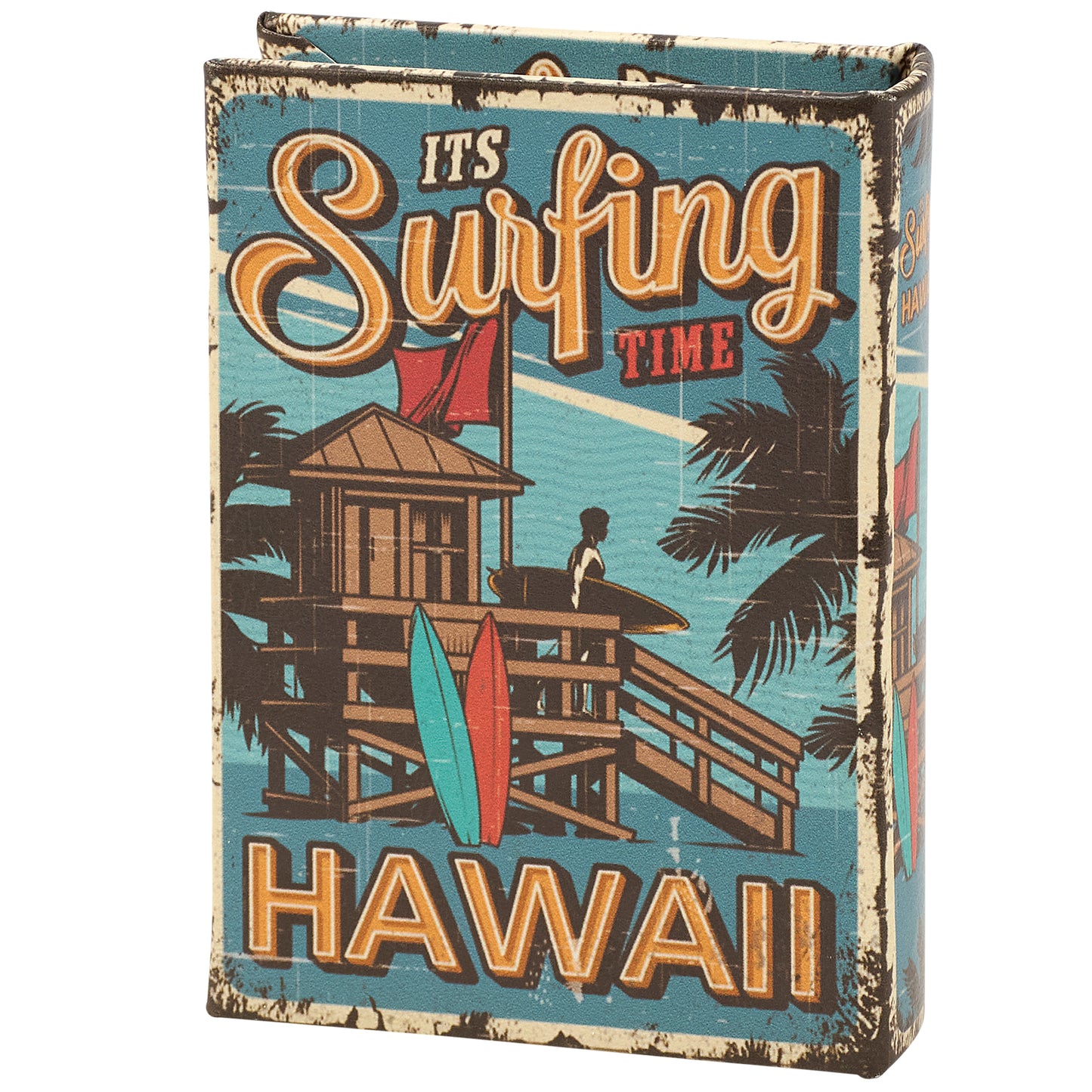 It's Surfing Time Hawaii Book Box | Decorative Vintage Book Shaped Storage Stash Trinket Boxes
