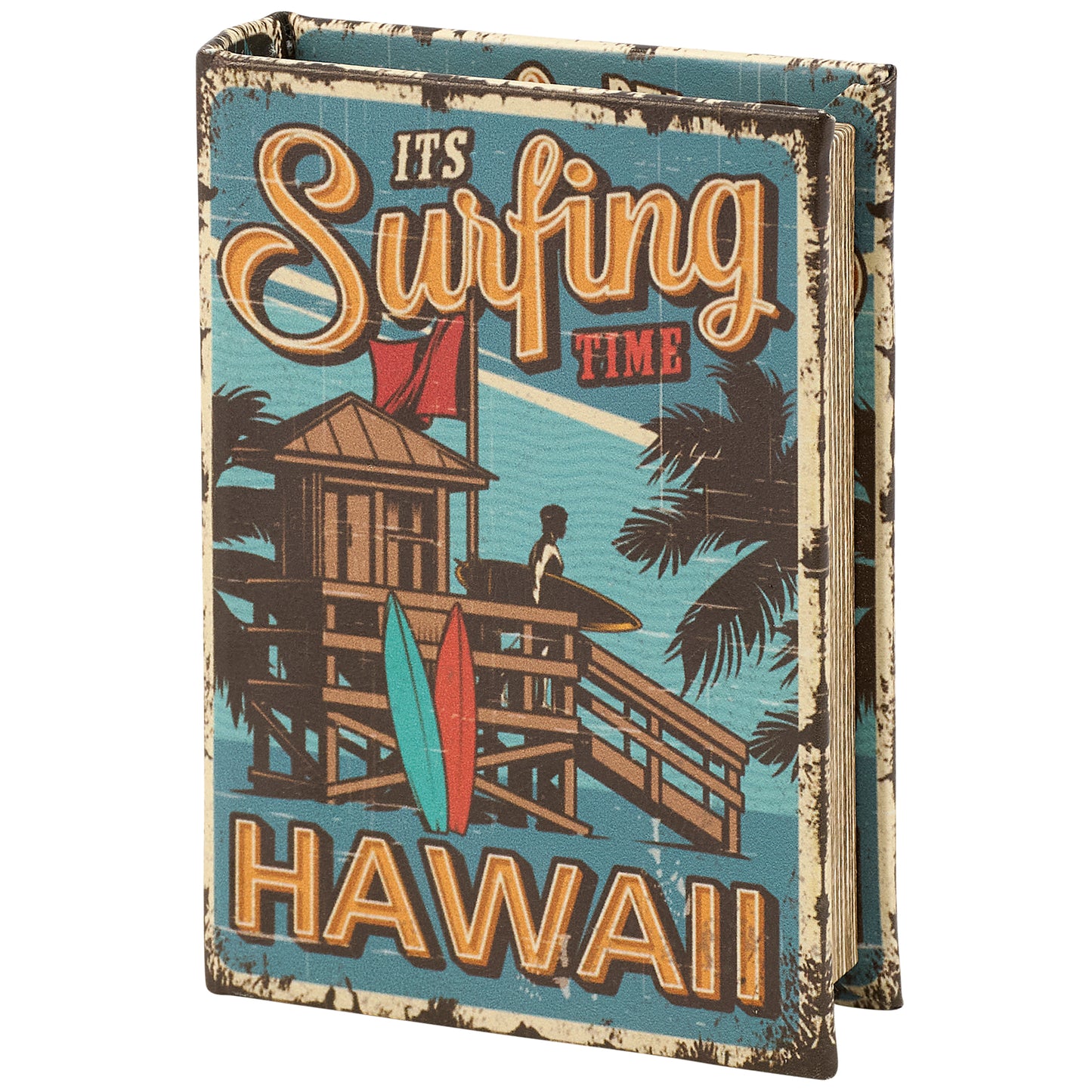 It's Surfing Time Hawaii Book Box | Decorative Vintage Book Shaped Storage Stash Trinket Boxes