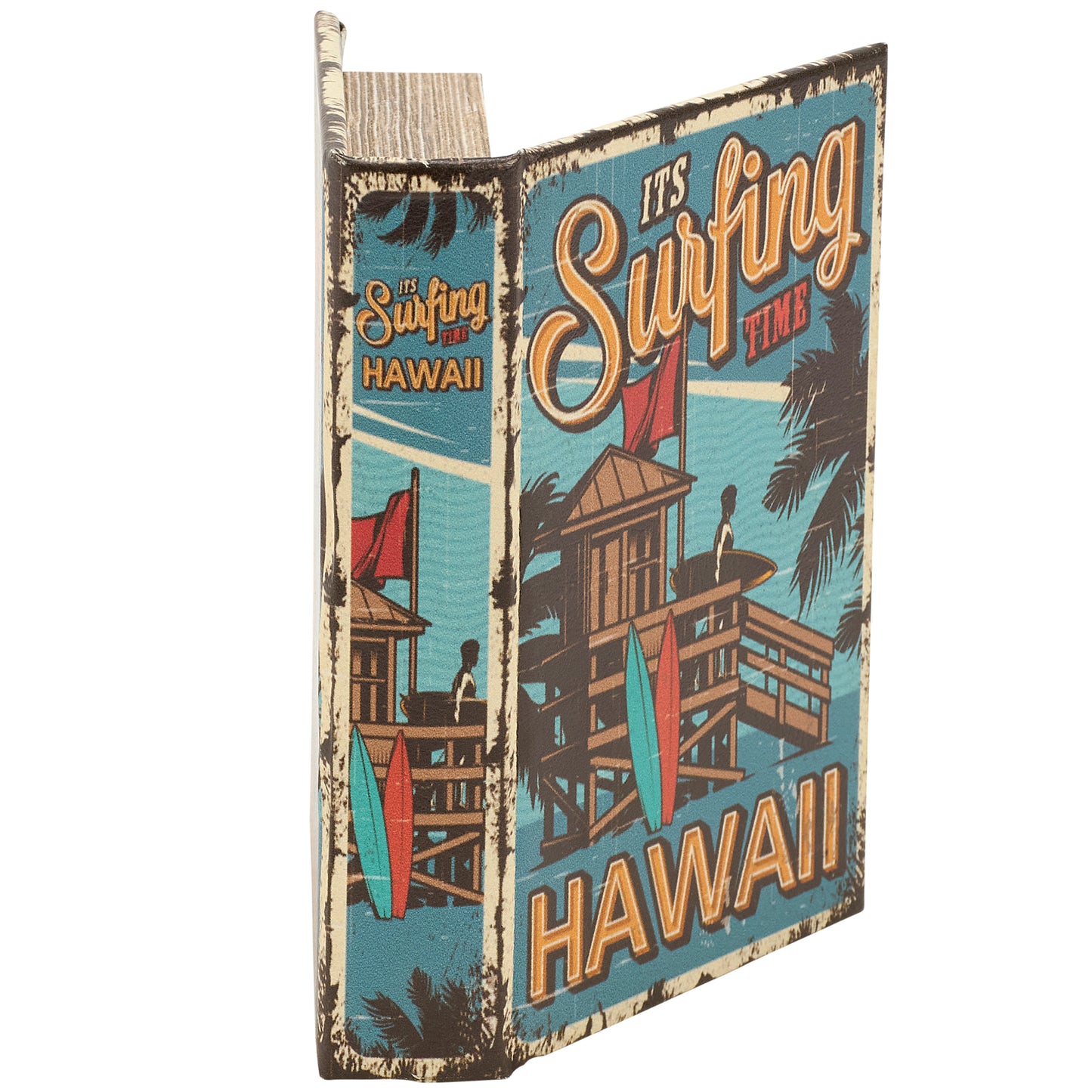 It's Surfing Time Hawaii Book Box | Decorative Vintage Book Shaped Storage Stash Trinket Boxes