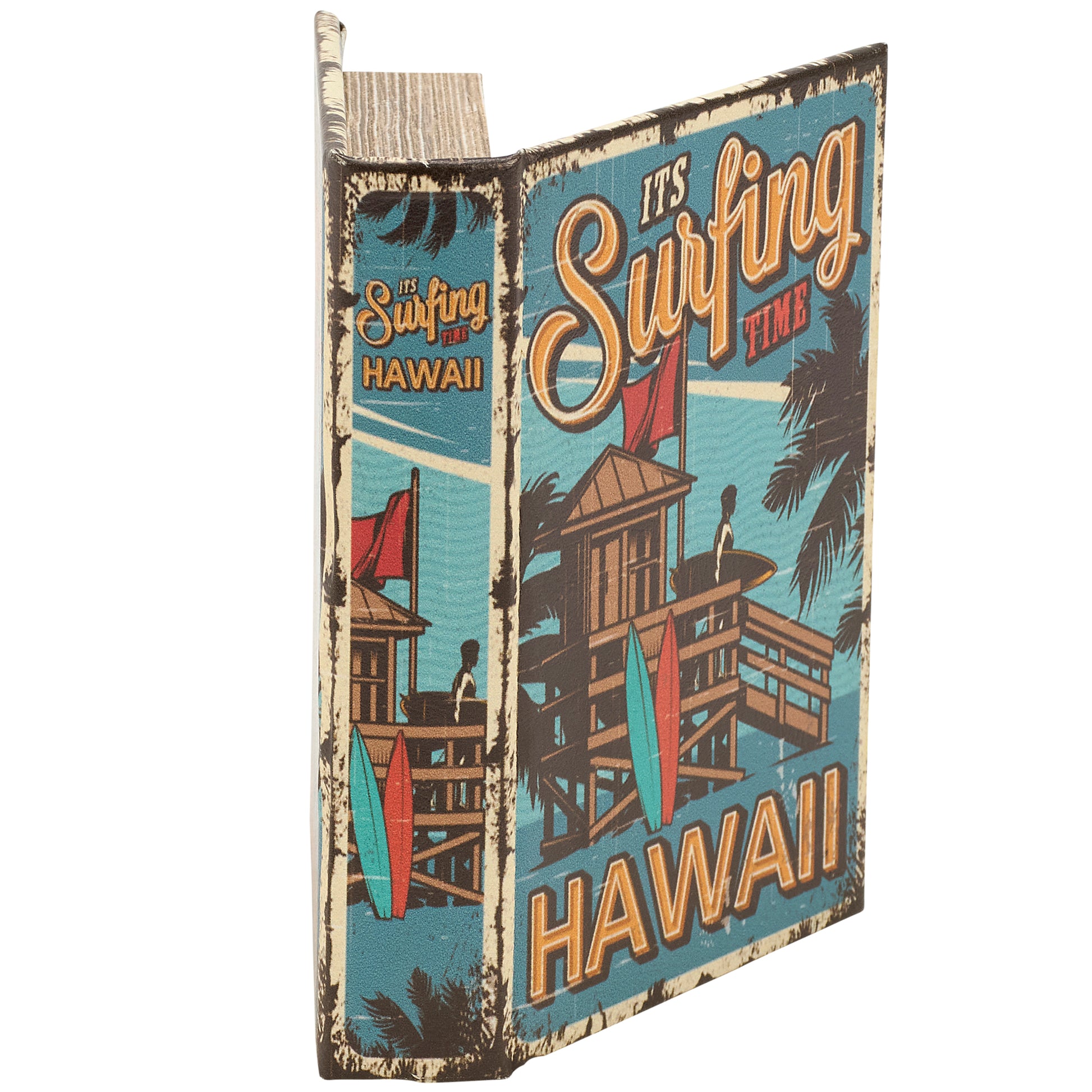 It's Surfing Time Hawaii Book Box | Decorative Vintage Book Shaped Storage Stash Trinket Boxes