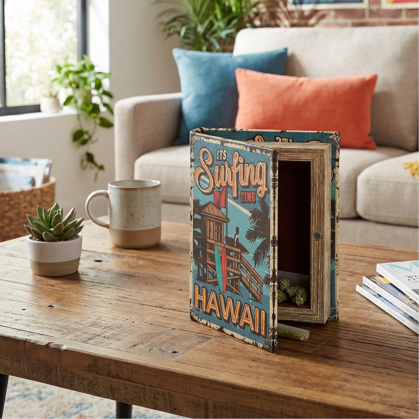 It's Surfing Time Hawaii Book Box | Decorative Vintage Book Shaped Storage Stash Trinket Boxes