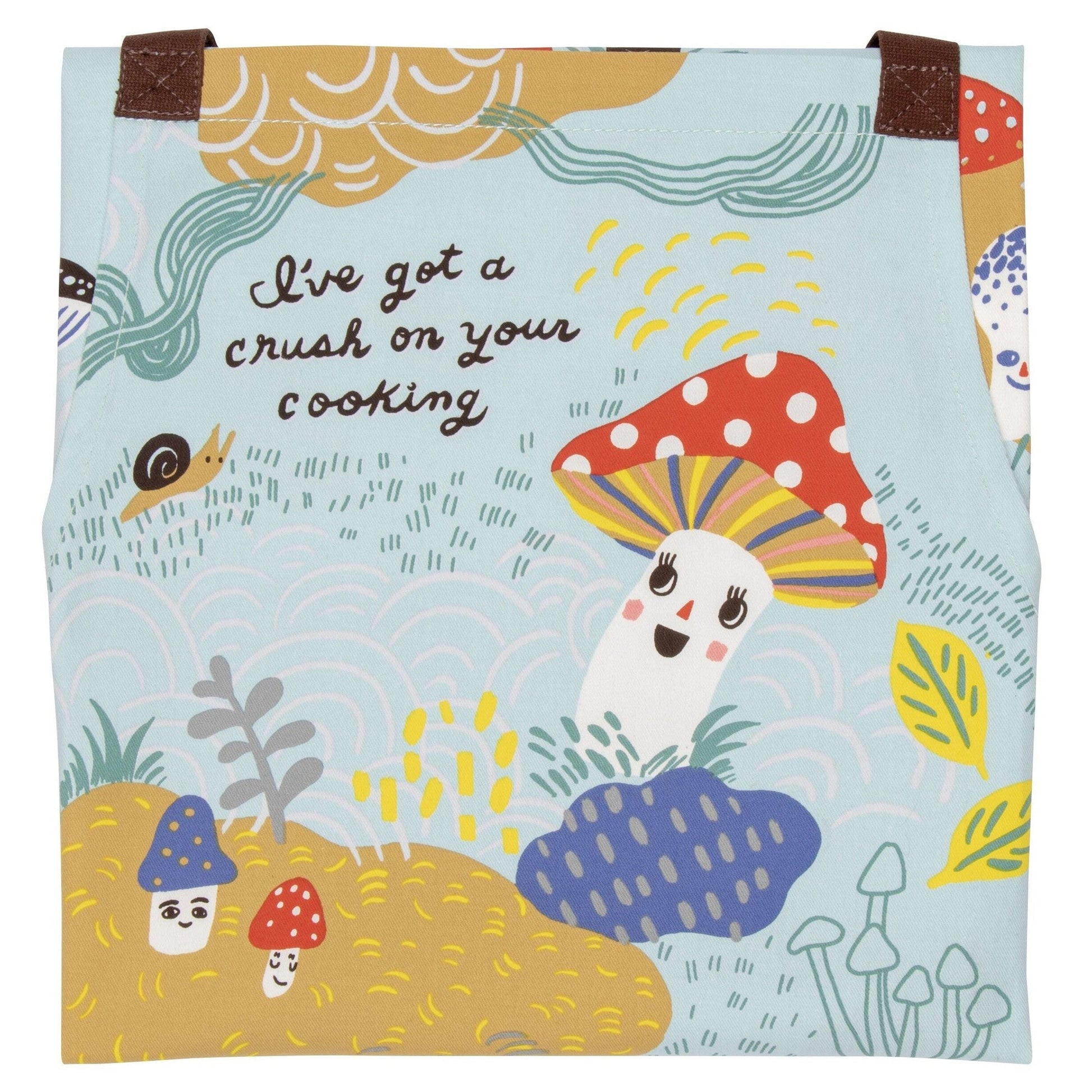 I've Got A Crush On Your Cooking Funny BlueQ Cooking and BBQ Apron Cute Mushroom and Toadstool Motif Unisex 2 Pockets Adjustable Strap 100% Cotton