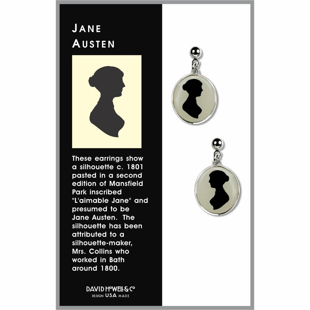 Jane Austen Silhouette Drop Oval Earrings | Solid Brass | In a Gift Box