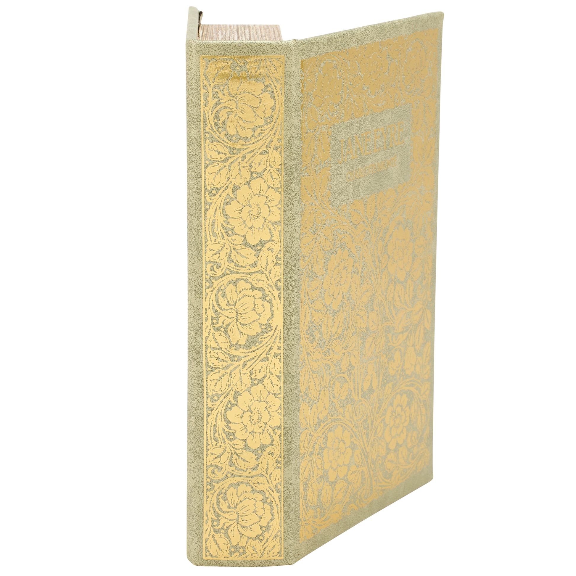 Jane Eyre Gold Floral Book Box | Faux Leather Wrap Book Shaped Storage Stash Trinket Box