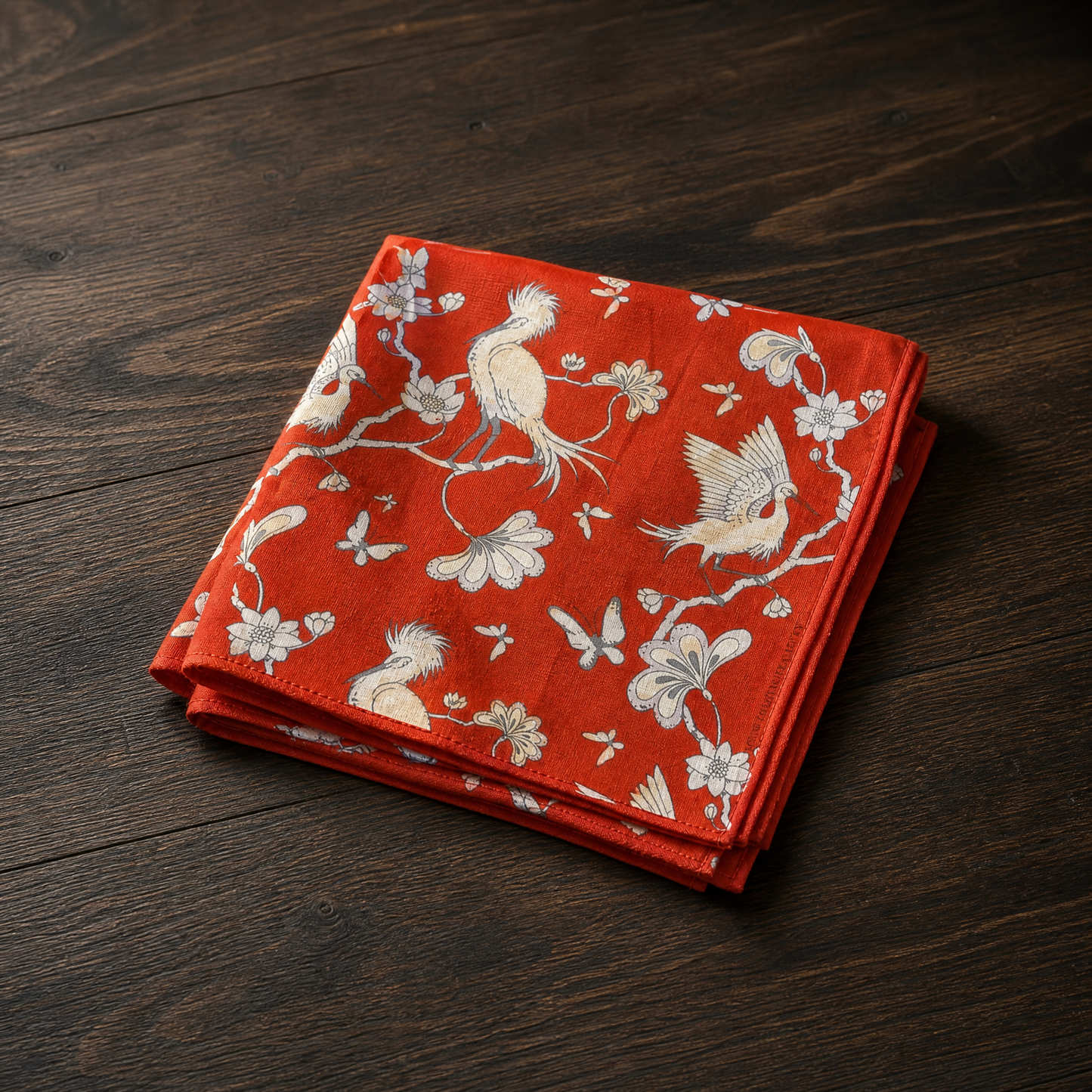 Japanese Crane Print Cotton Bandana | 22" x 22" in Red