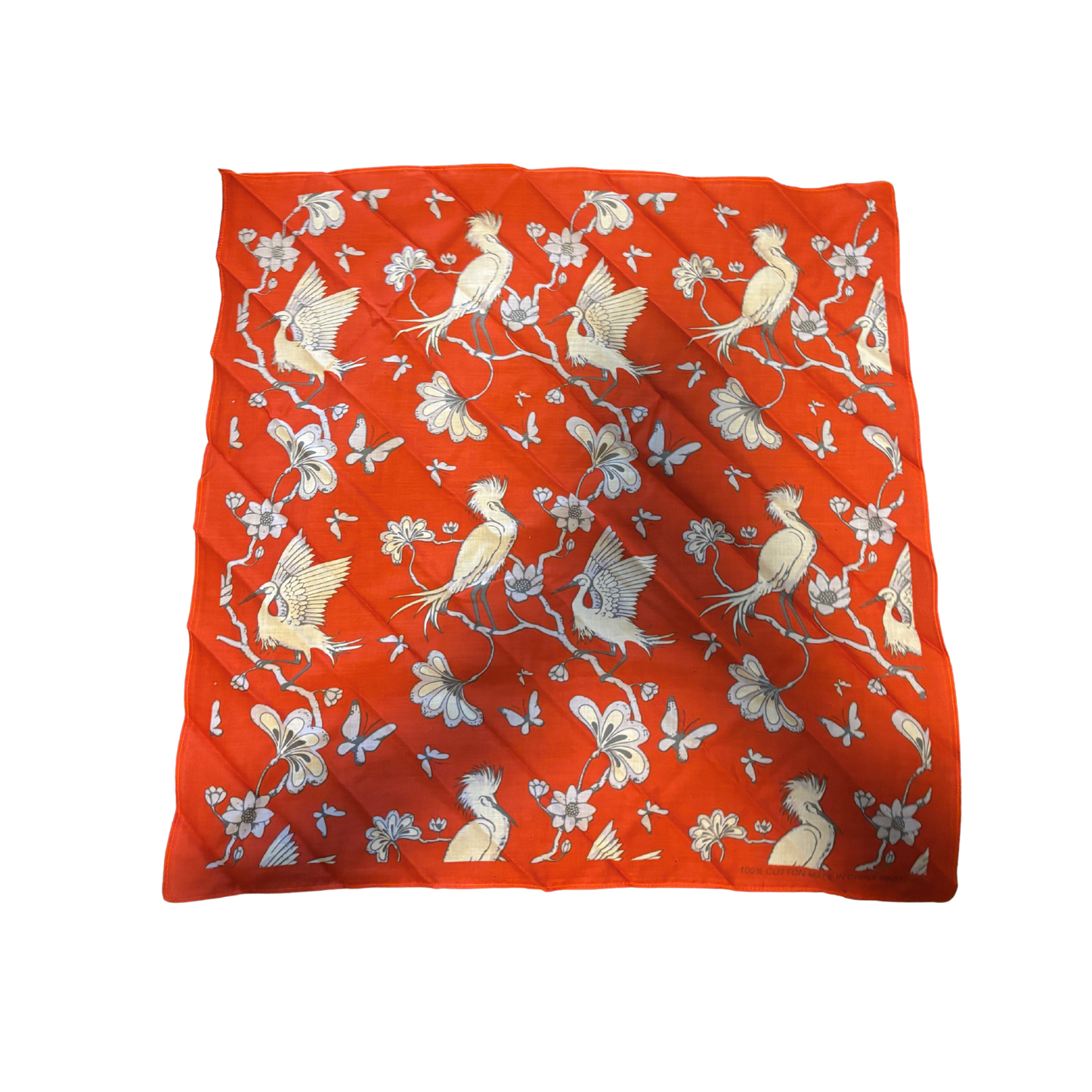 Japanese Crane Print Cotton Bandana | 22" x 22" in Red