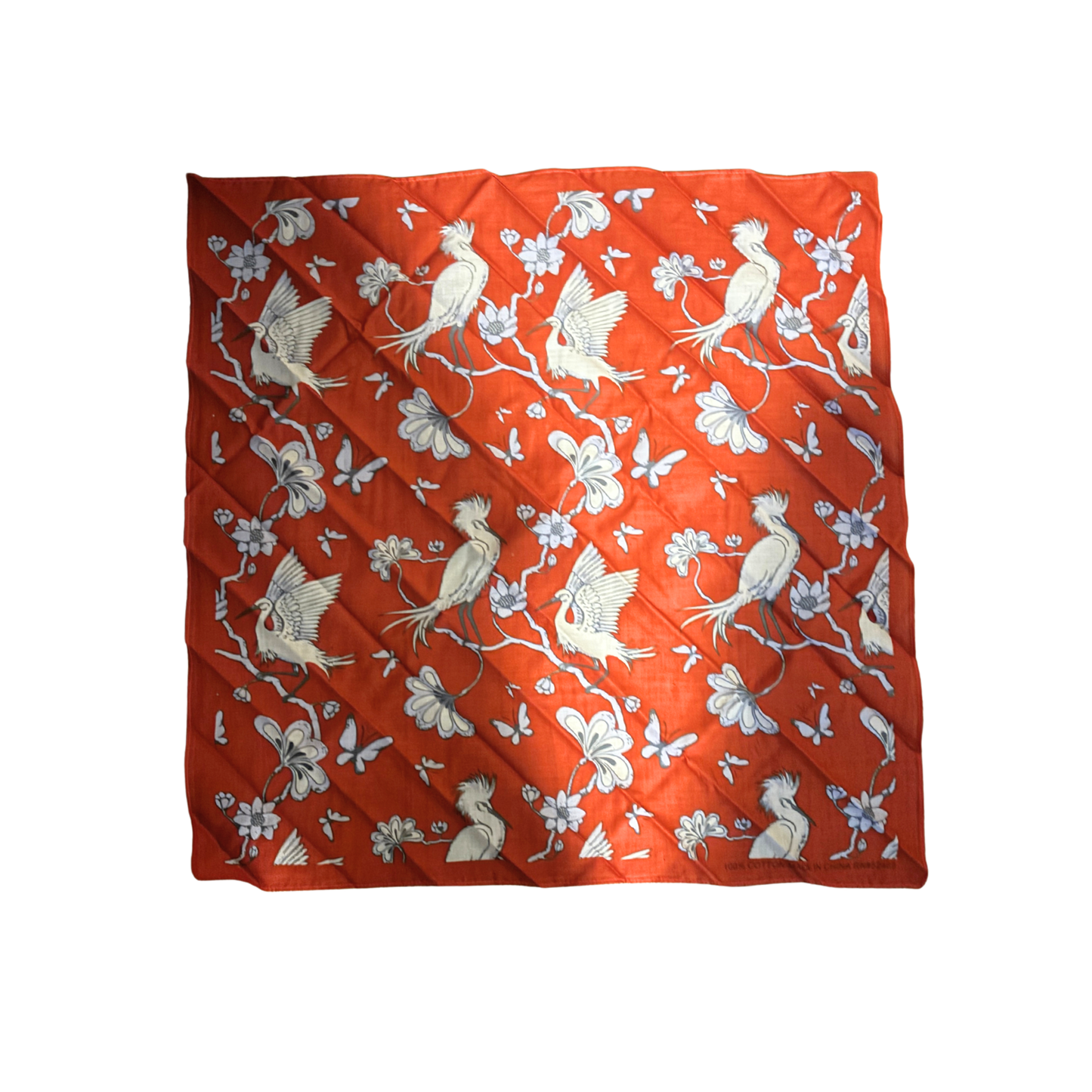 Japanese Crane Print Cotton Bandana | 22" x 22" in Red