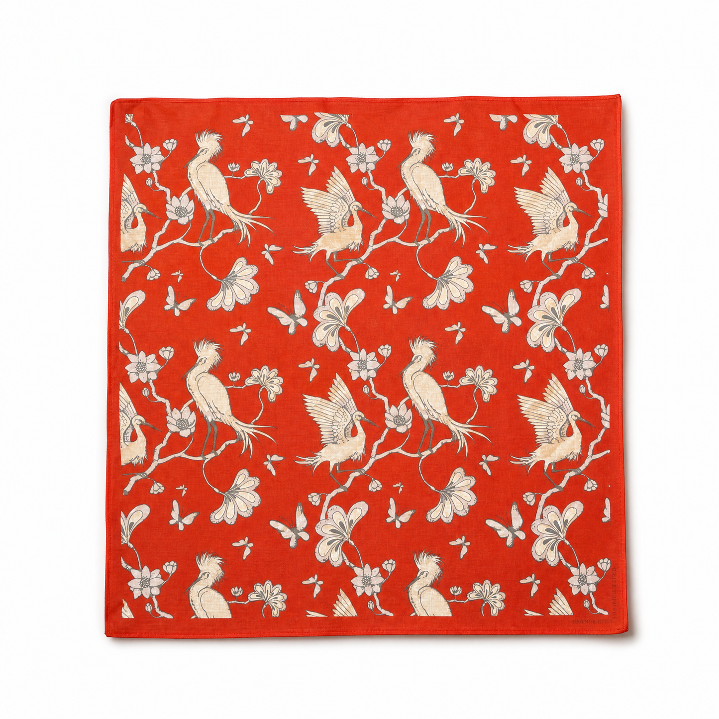 Japanese Crane Print Cotton Bandana | 22" x 22" in Red