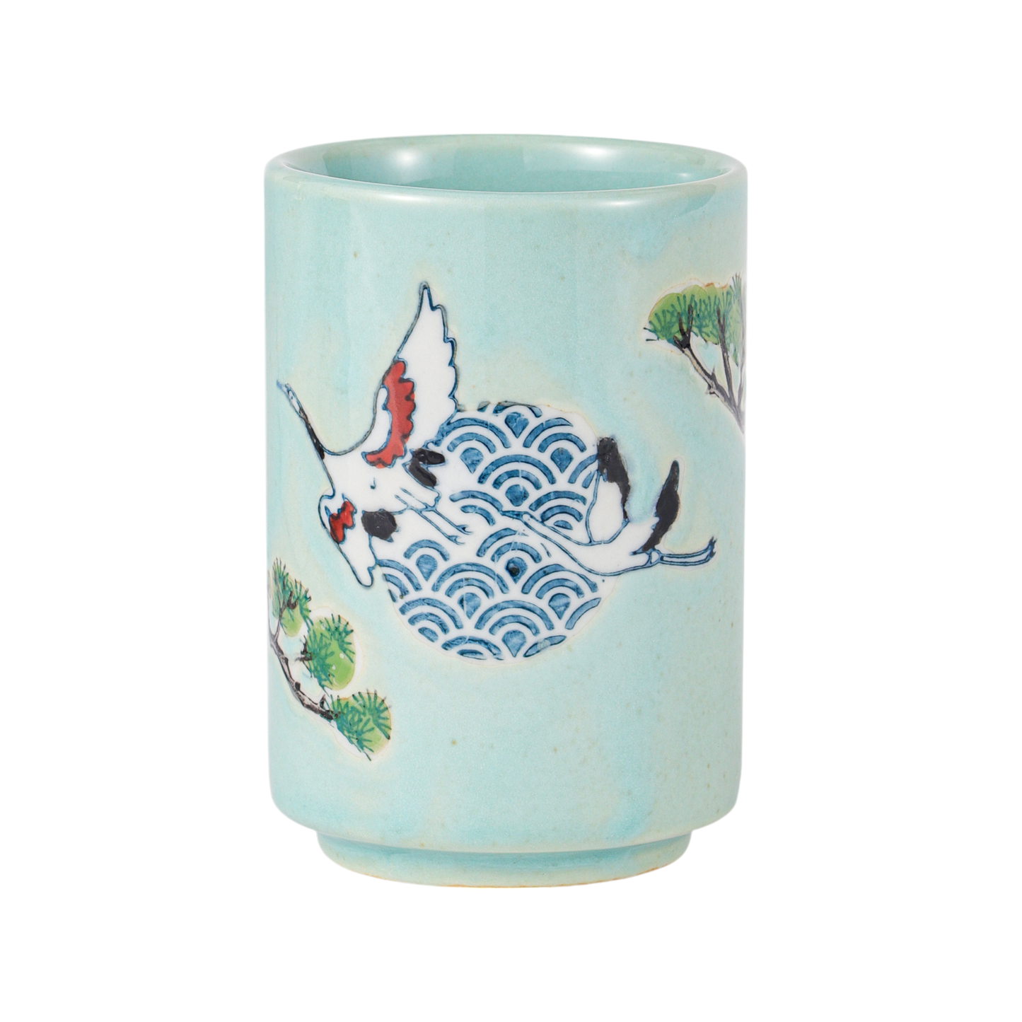 Japanese Crane Yunomi Tea Cup –  Porcelain with Reactive Glaze | Gift for Tea Lovers | 10oz