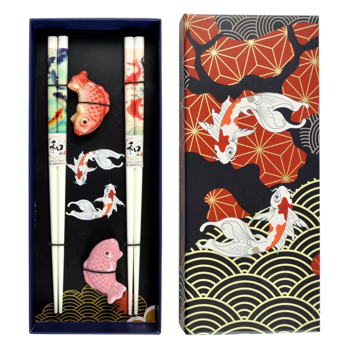 Japanese Koi Fish 2 Pair Chopsticks and Rests Set | Elegant Gift for Food Lovers