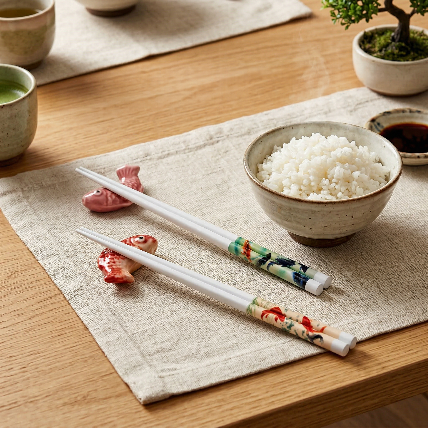 Japanese Koi Fish 2 Pair Chopsticks and Rests Set | Elegant Gift for Food Lovers