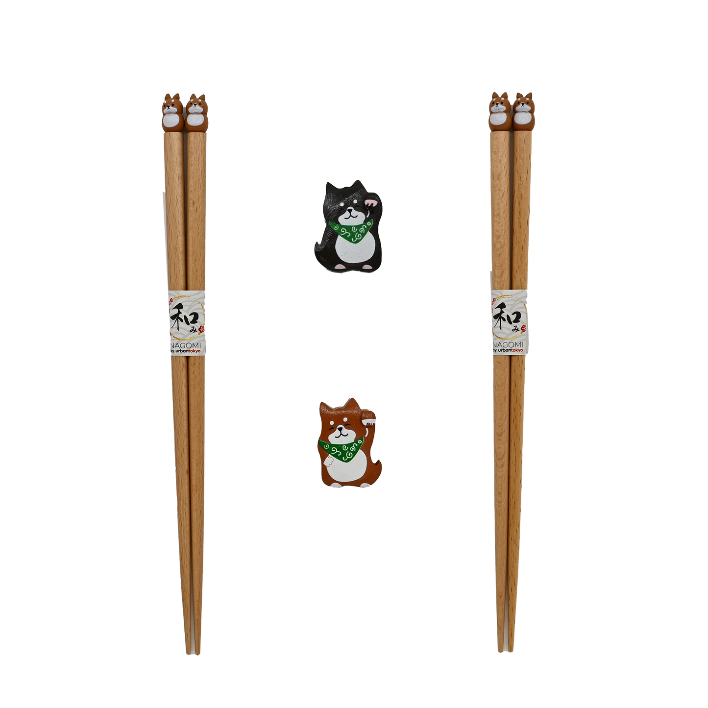 Japanese Shiba Inu Wooden Chopsticks Gift Set | 2 Pairs + Chopstick Rests