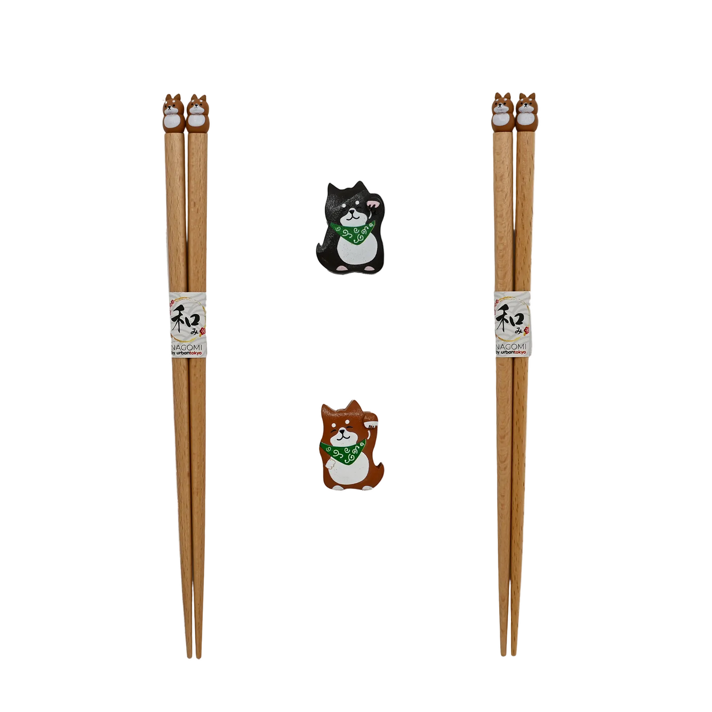 Japanese Shiba Inu Wooden Chopsticks Gift Set | 2 Pairs + Chopstick Rests