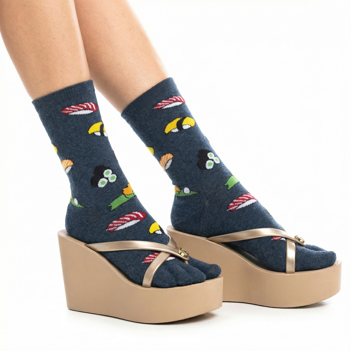 Japanese Sushi Tabi Split Toe Socks | Novelty Flip Flop Crew Socks