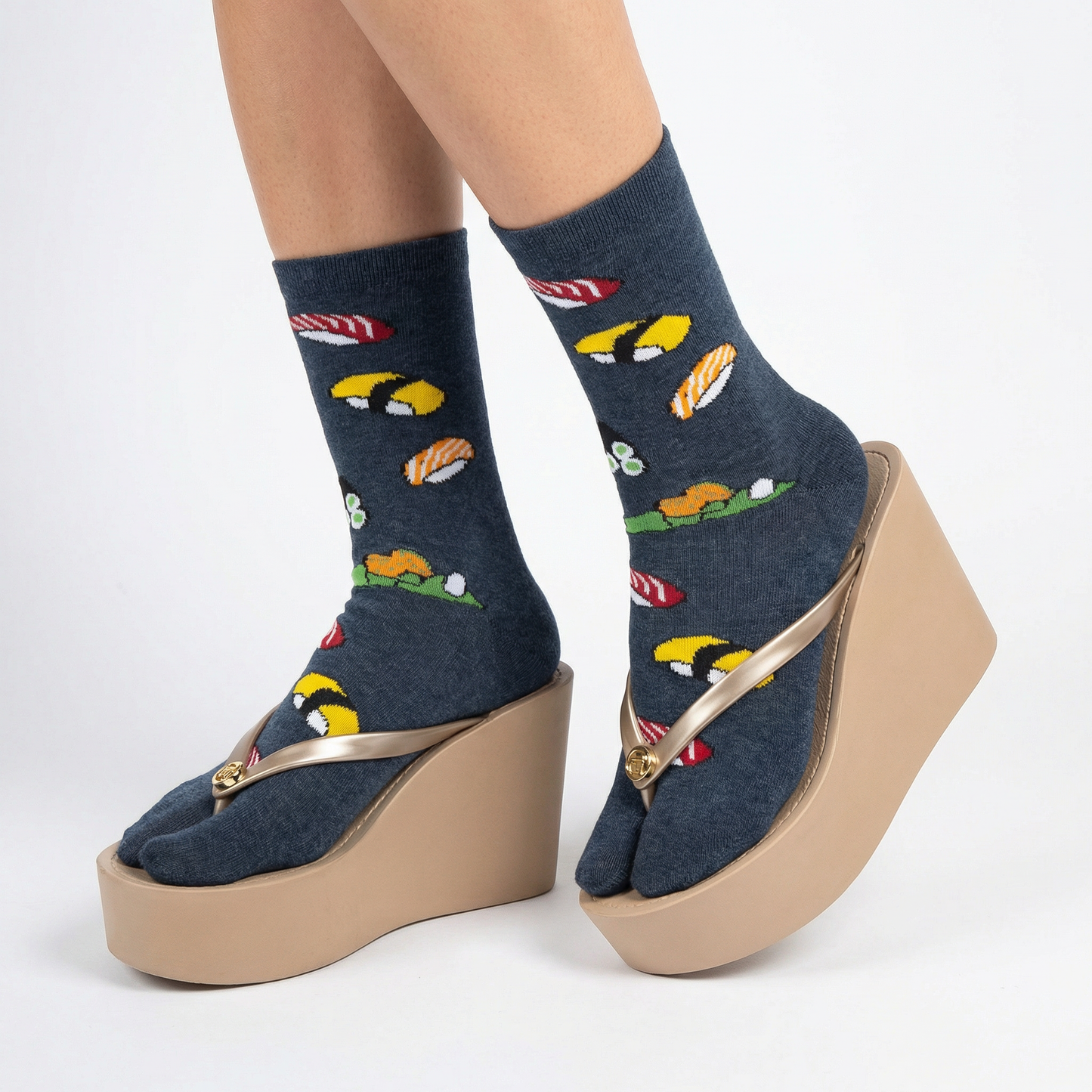 Japanese Sushi Tabi Split Toe Socks | Novelty Flip Flop Crew Socks