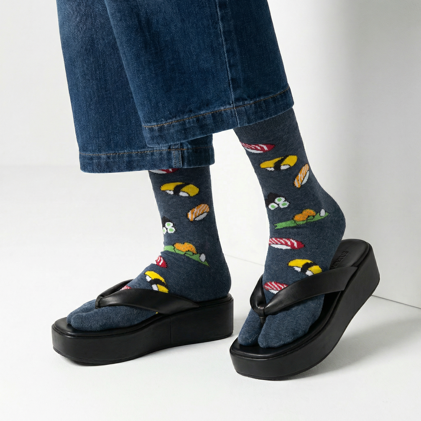 Japanese Sushi Tabi Split Toe Socks | Novelty Flip Flop Crew Socks