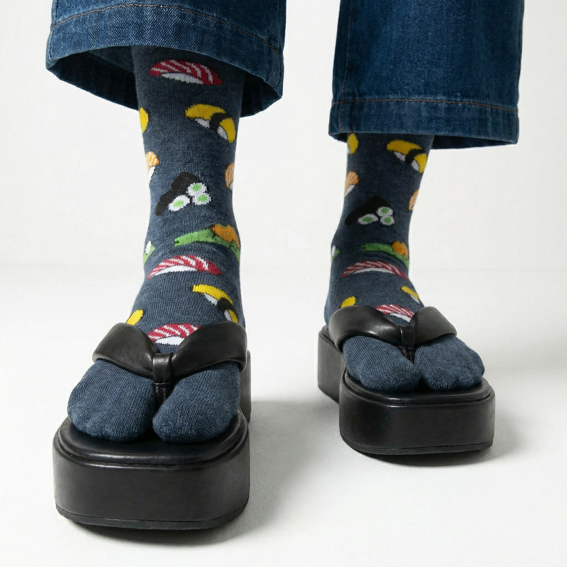Japanese Sushi Tabi Split Toe Socks | Novelty Flip Flop Crew Socks