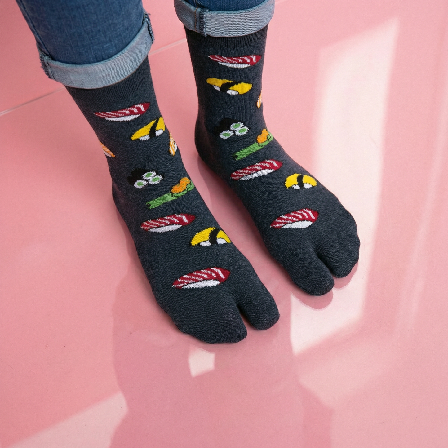 Japanese Sushi Tabi Split Toe Socks | Novelty Flip Flop Crew Socks