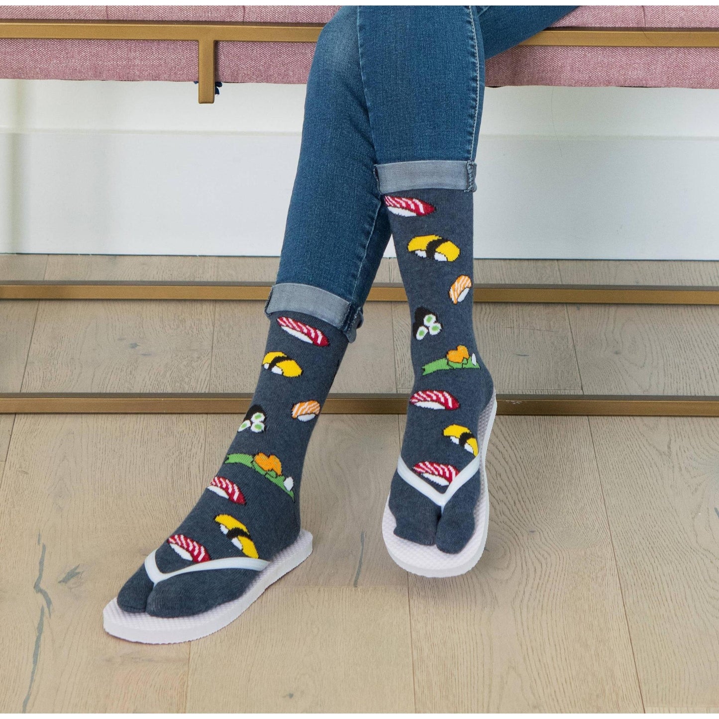 Japanese Sushi Tabi Split Toe Socks | Novelty Flip Flop Crew Socks