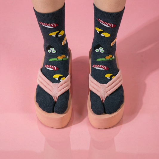 Japanese Sushi Tabi Split Toe Socks | Novelty Flip Flop Crew Socks
