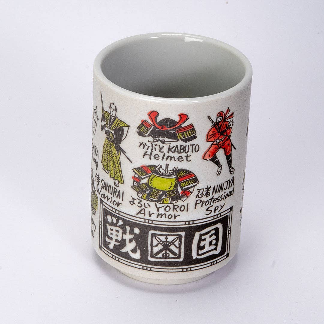 Japanese Warriors Yunomi Tea Cup | 10 fl oz Porcelain Cup with Reactive Glaze