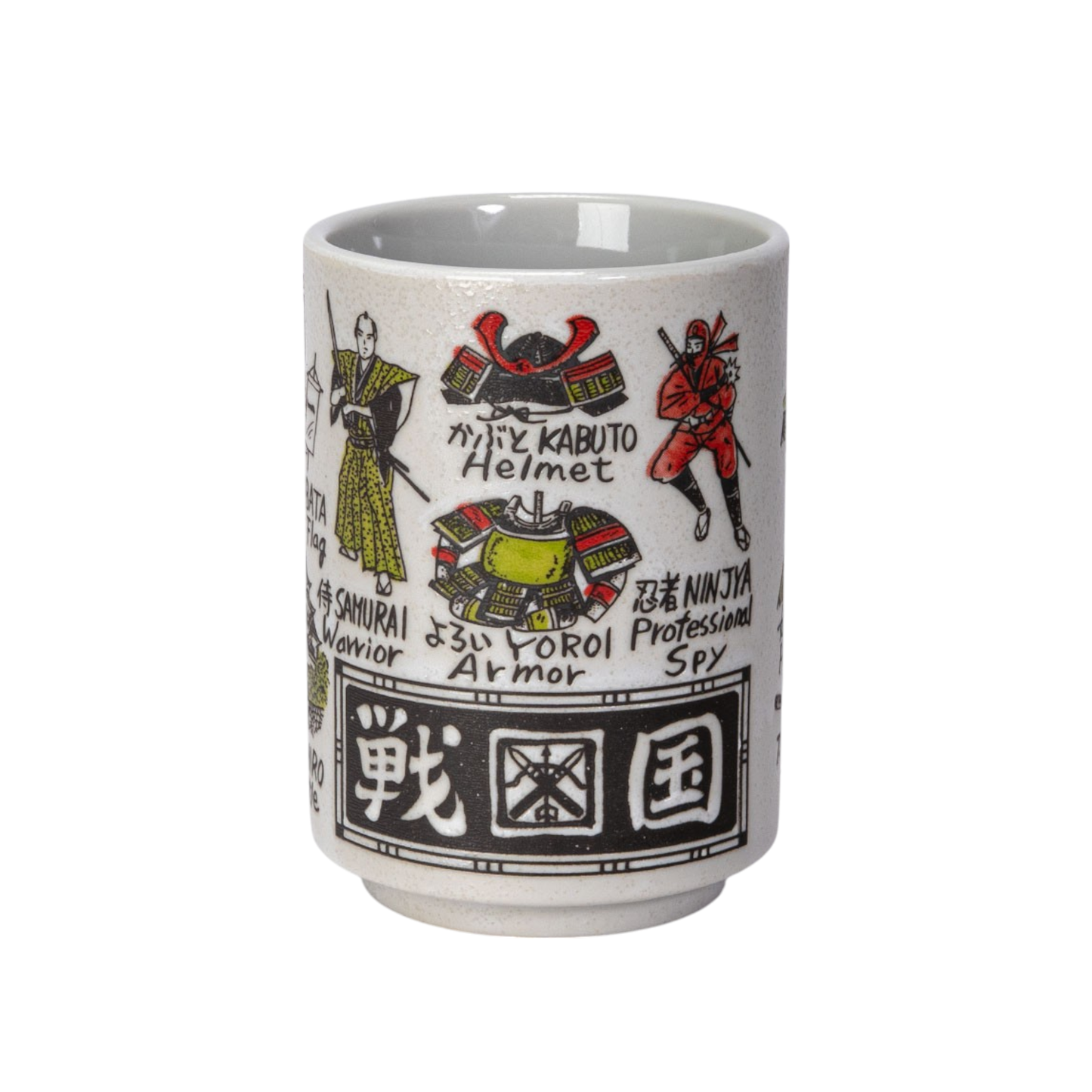 Japanese Warriors Yunomi Tea Cup | 10 fl oz Porcelain Cup with Reactive Glaze