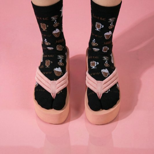 Jave Coffee Lover Split Toe Tabi Socks | Big Toe Flip Flop Socks | Japanese Novelty Crew Socks