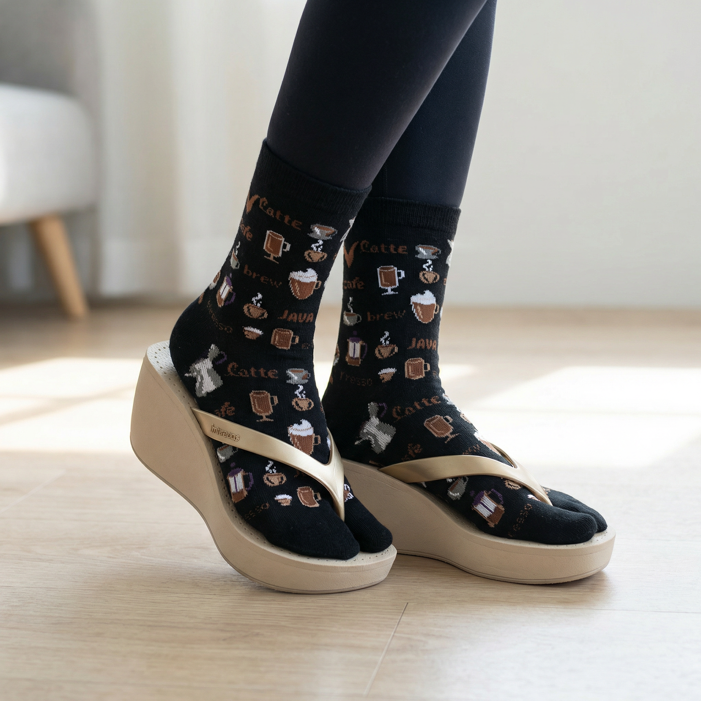 Jave Coffee Lover Split Toe Tabi Socks | Big Toe Flip Flop Socks | Japanese Novelty Crew Socks