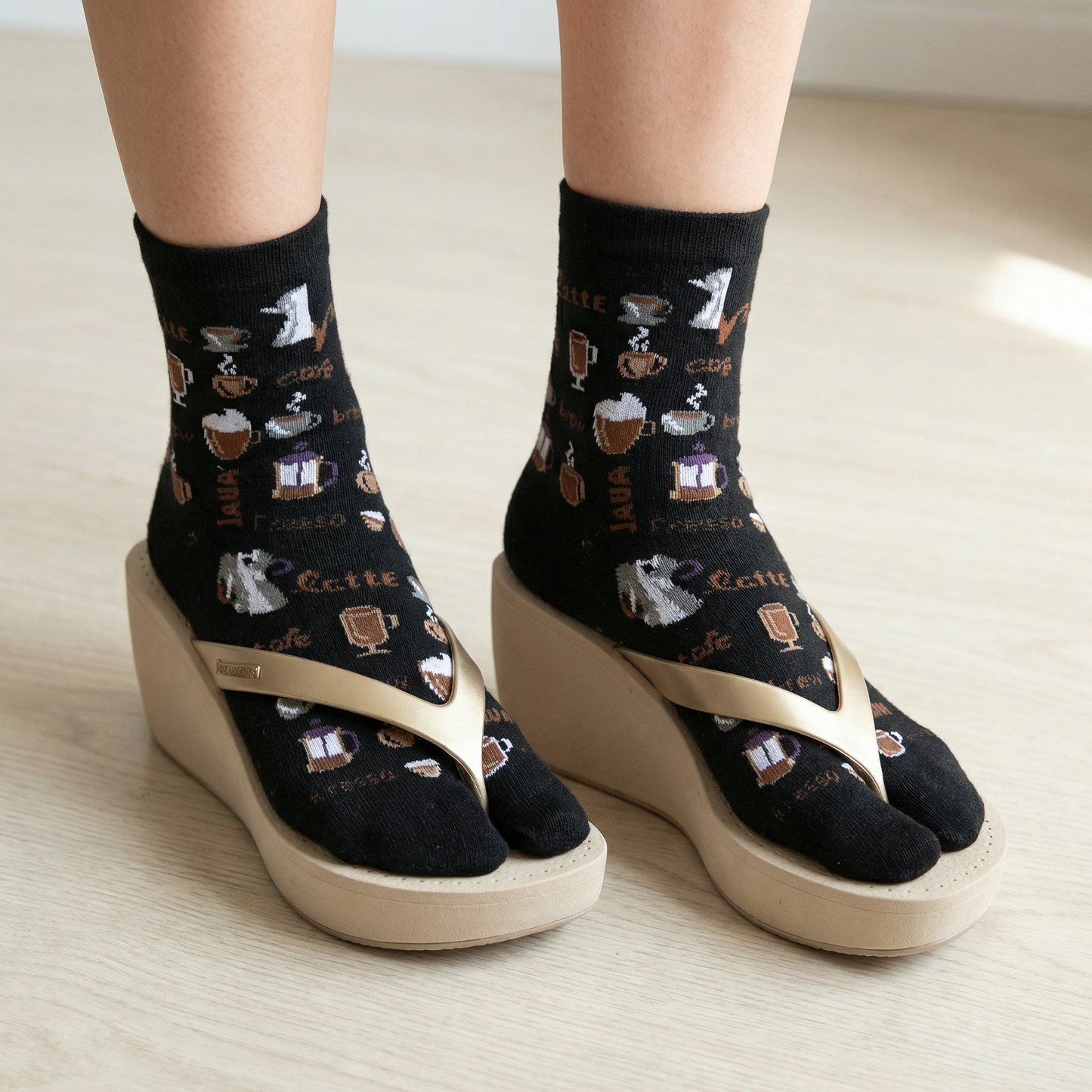 Jave Coffee Lover Split Toe Tabi Socks | Big Toe Flip Flop Socks | Japanese Novelty Crew Socks