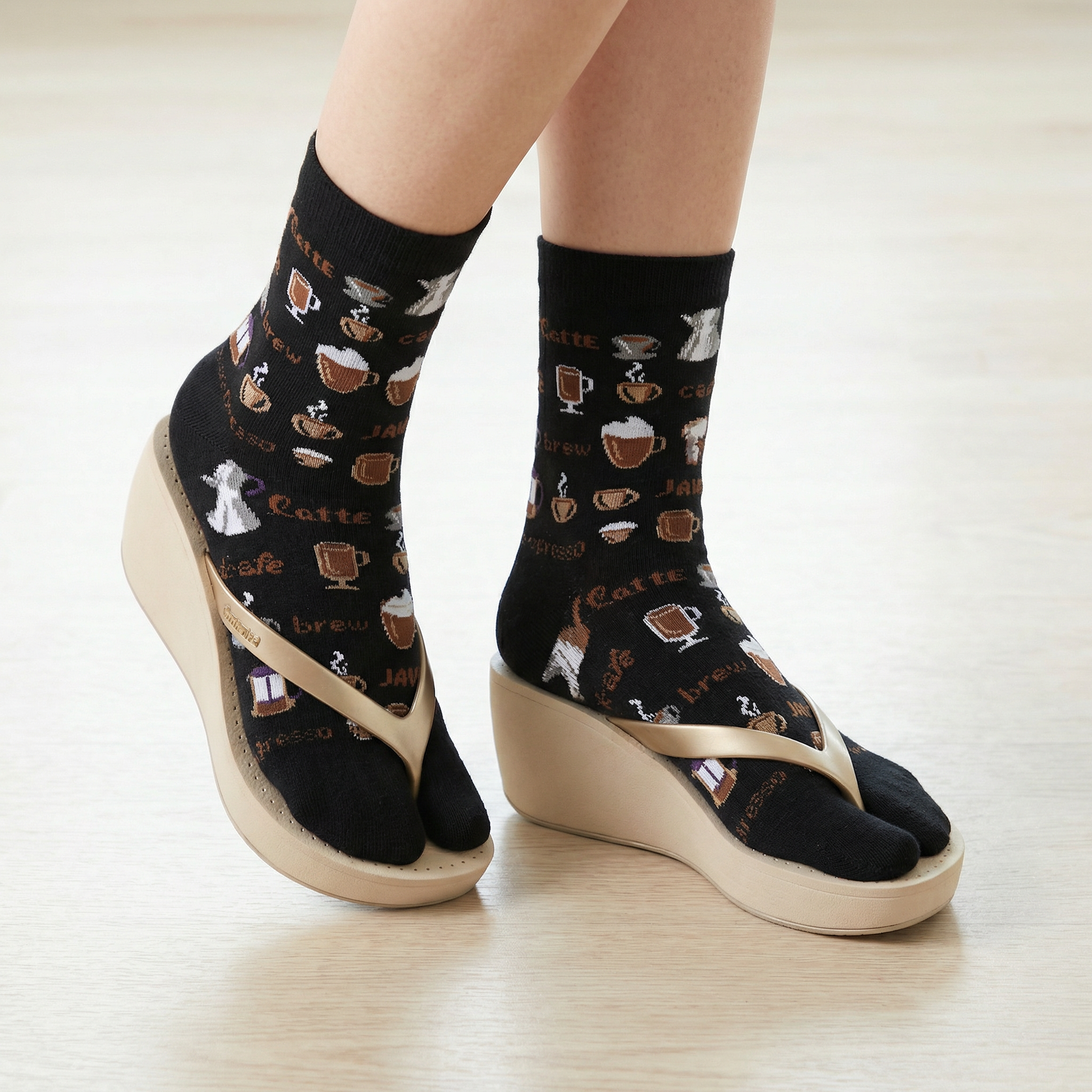 Jave Coffee Lover Split Toe Tabi Socks | Big Toe Flip Flop Socks | Japanese Novelty Crew Socks