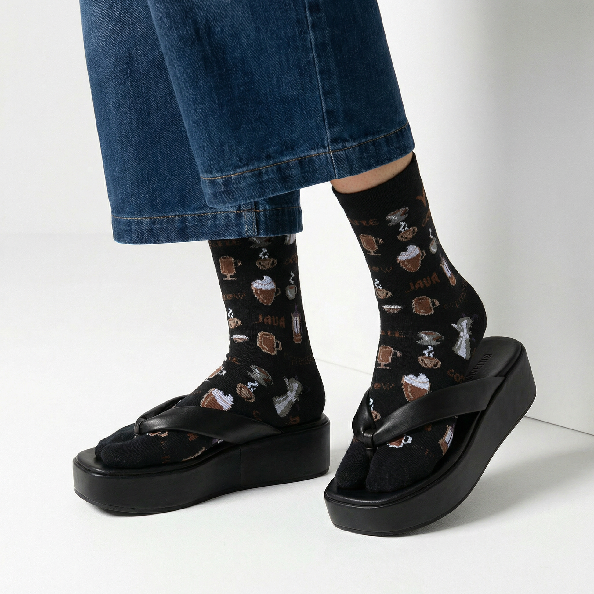 Jave Coffee Lover Split Toe Tabi Socks | Big Toe Flip Flop Socks | Japanese Novelty Crew Socks