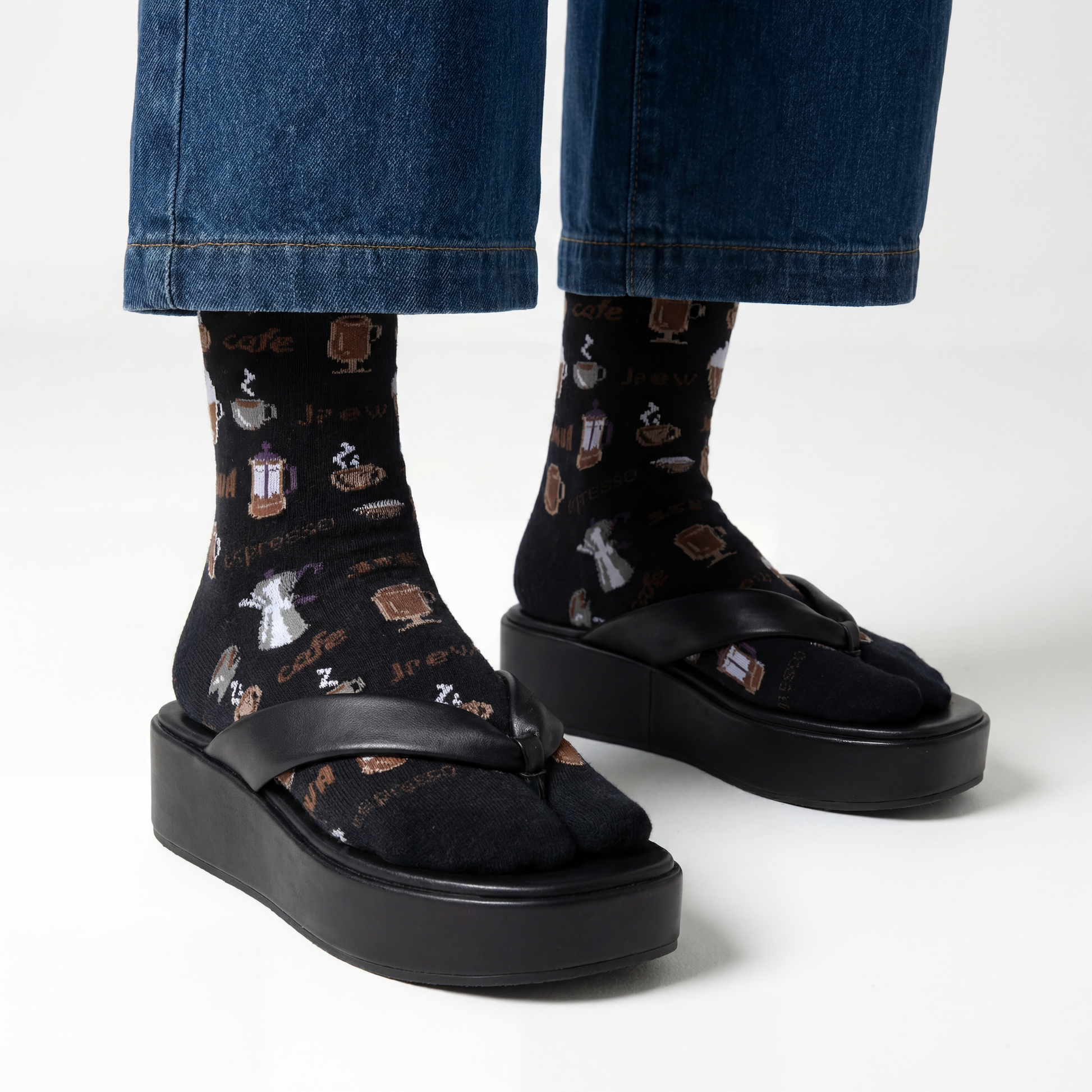 Jave Coffee Lover Split Toe Tabi Socks | Big Toe Flip Flop Socks | Japanese Novelty Crew Socks