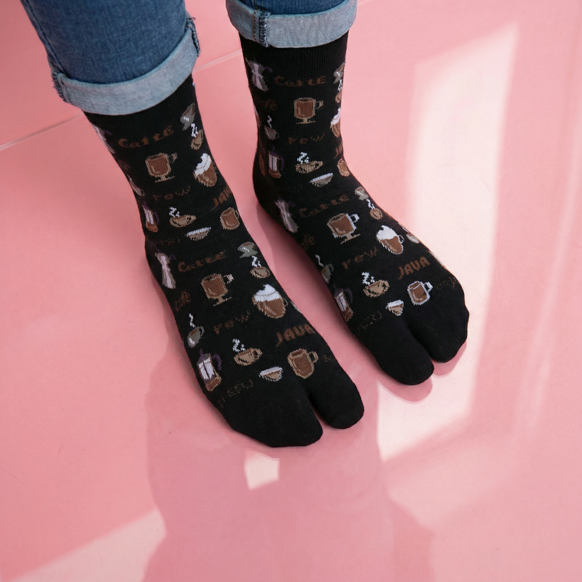 Jave Coffee Lover Split Toe Tabi Socks | Big Toe Flip Flop Socks | Japanese Novelty Crew Socks